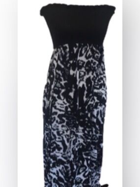 Absolutely Resort Wear Strapless Maxi Dress L Black White Swim Ruffle Tie Dye